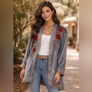 Velzera Velvet‎ Boho Kimono Cardigan with a Floral Design Size 1XL